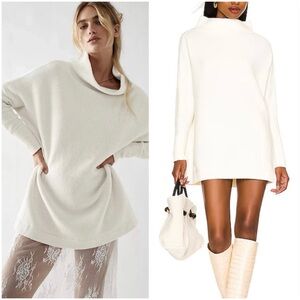 Free People Ottoman Slouchy Tunic Sweater S Mock Neck Oversized Comfy Cozy Ivory
